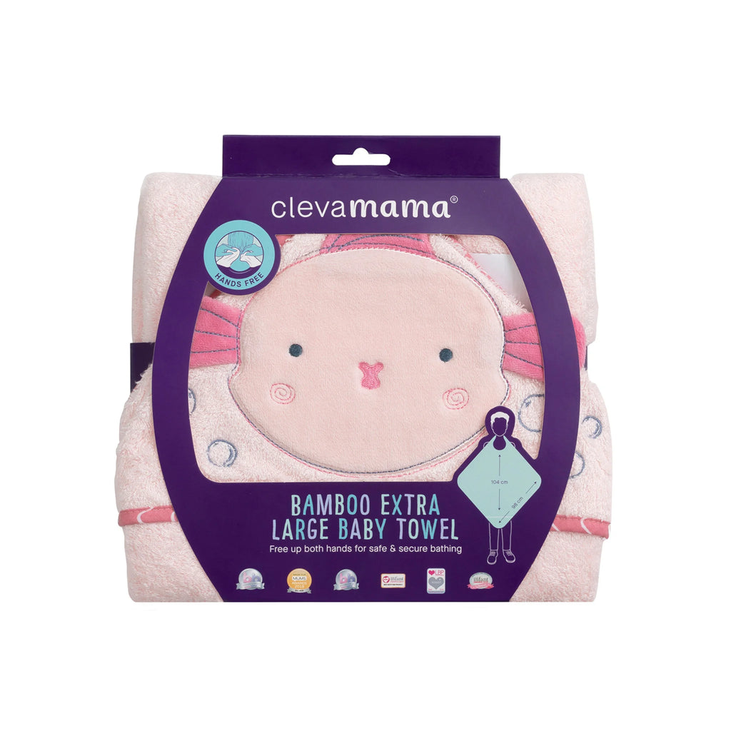 Clevamama bamboo extra large baby towel packaging on a white background