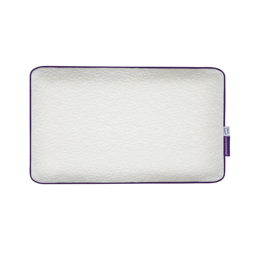 Rectangular ClevaFoam pillow with purple rim on a white background