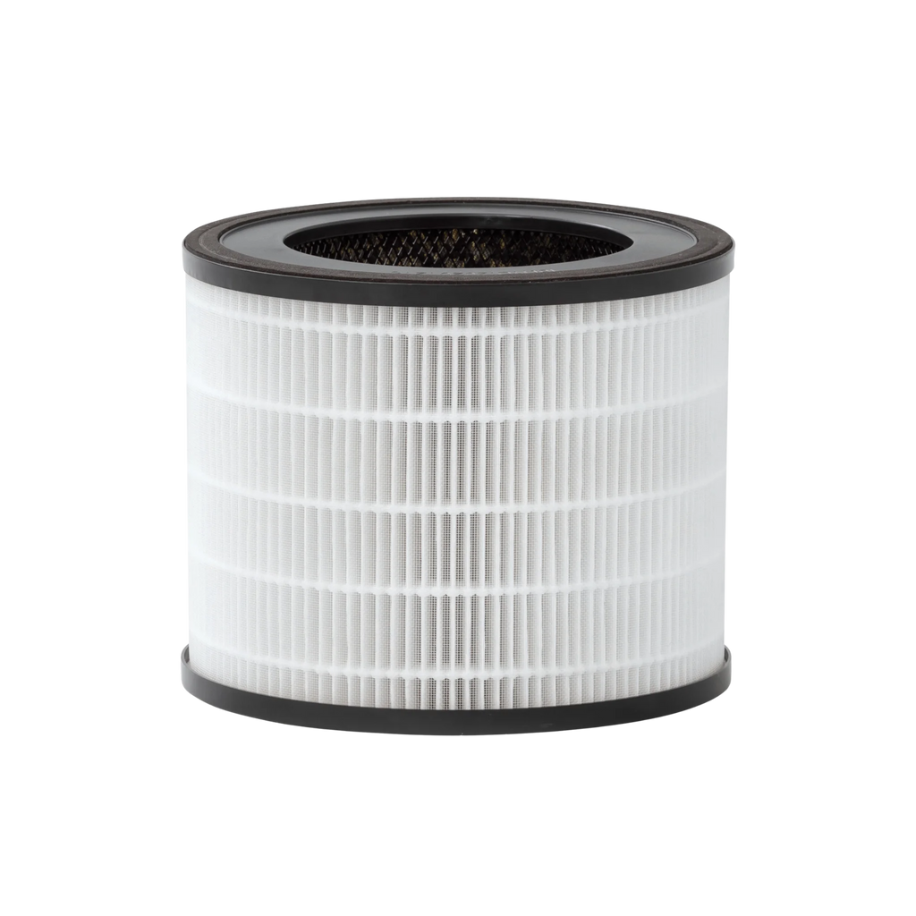 White air filter with black rim on a white background