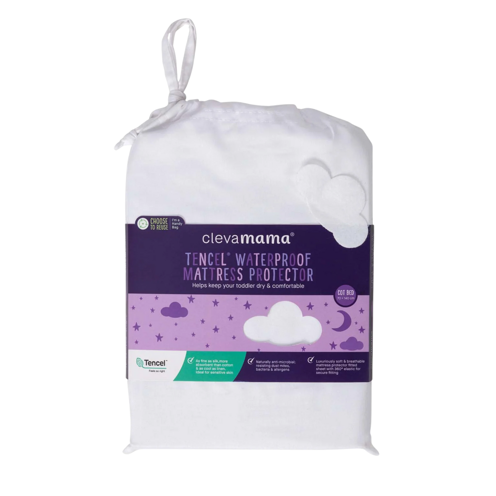 Clevamama Tencel Waterproof Mattress Protector packaging on a white background