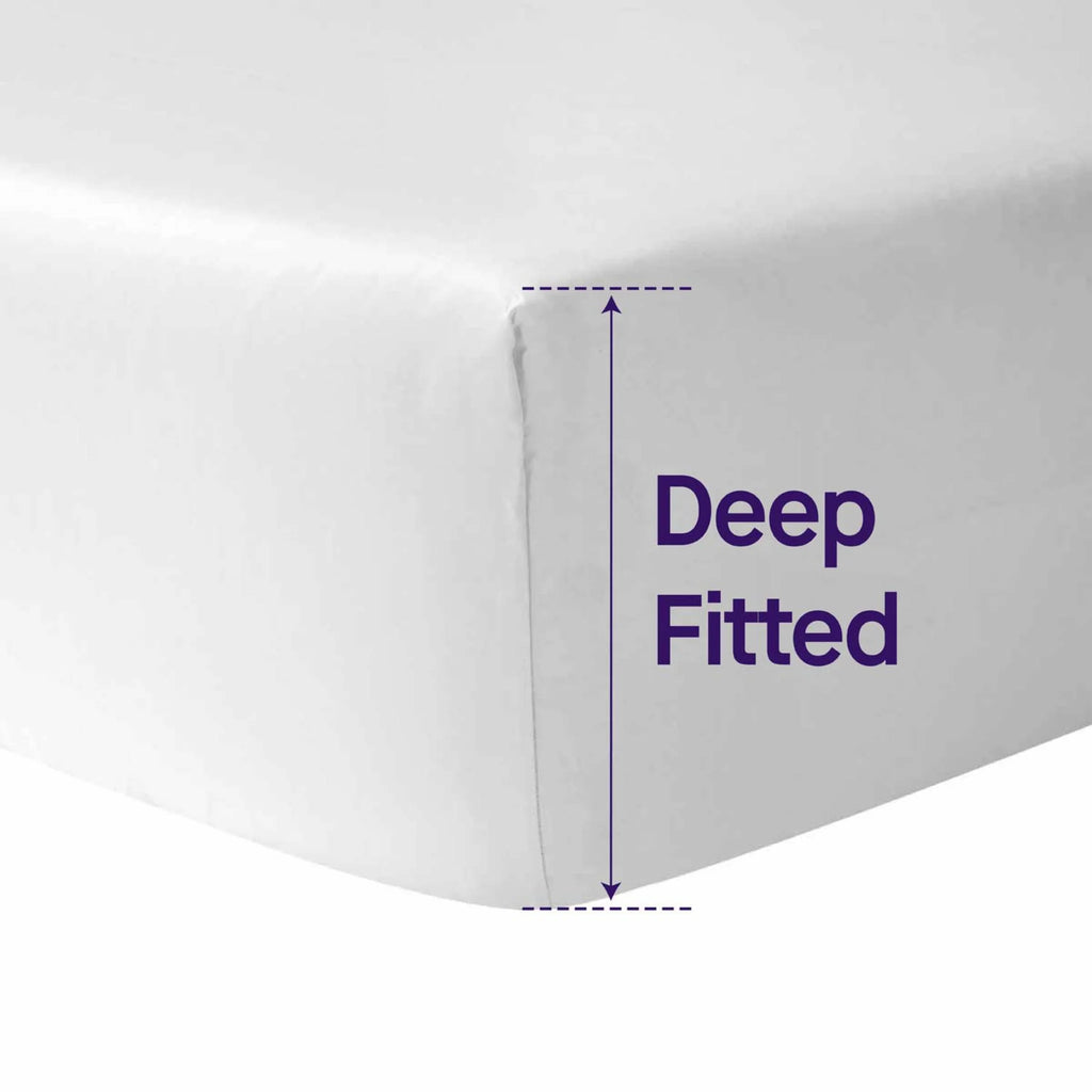 White deep fitted sheet with 'Deep Fitted' text on a white background